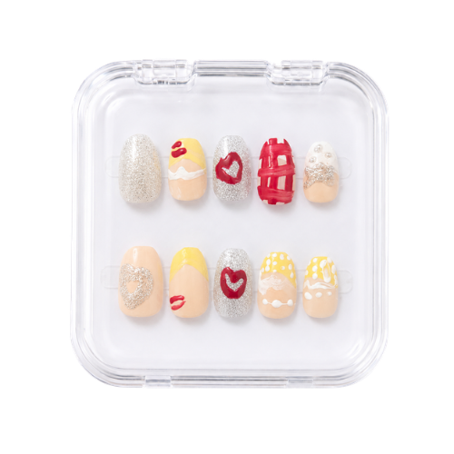 Glitter Kiss hand-painted press-on nails