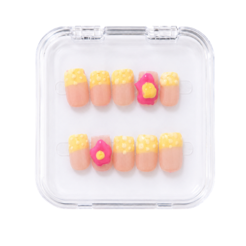 Lemon Pop Blossom hand-painted press-on nails