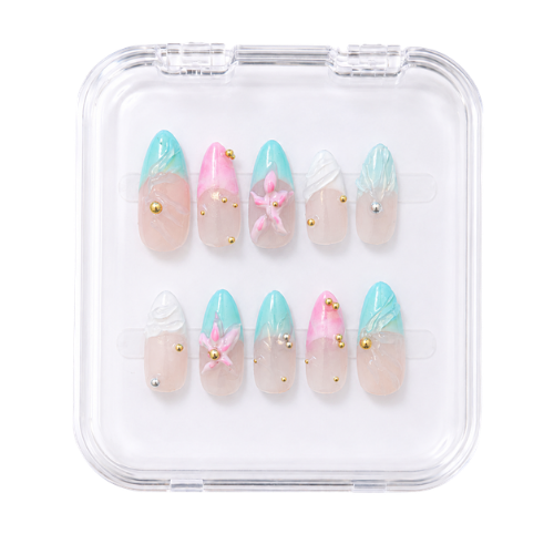 Mermaid Garden hand-painted press-on nails